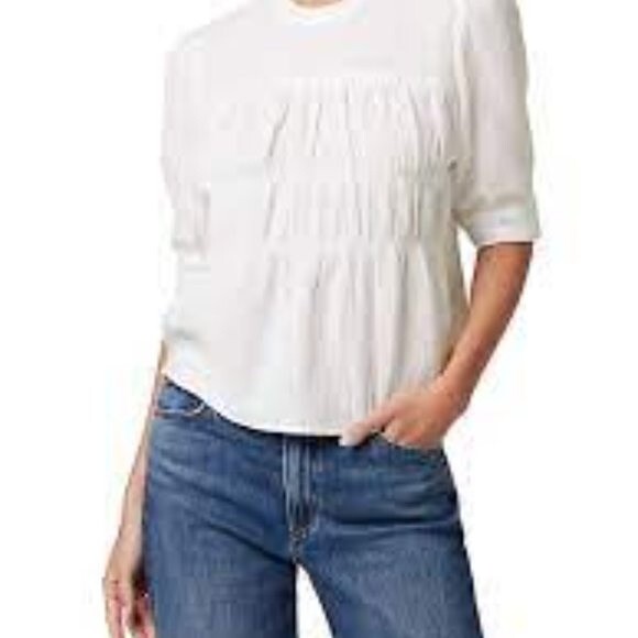 JOE'S JEANS OPTIC WHITE SHIRA COTTON TOP PUCKERED IN SIZE M NWOT - Picture 2 of 13